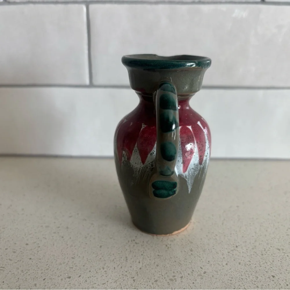 Vintage Made In Italy Bud Vase Pitcher Mid Century Modern 6 inch Green Burgundy